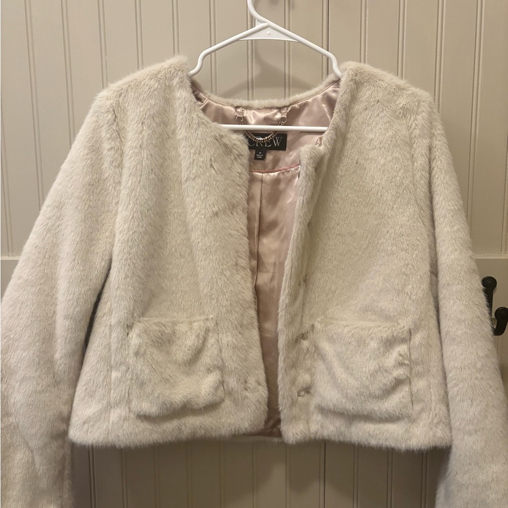 J.Crew Faux Fur Lady Jacket | Natural Cream | Size M | Worn Once 🤍✨ - Picture 2 of 9